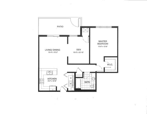Floor plan for 1 bed, 1 bath, 1005 sqft